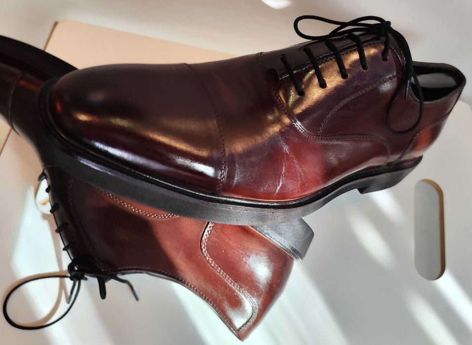 Pantofi oxford 43 cap toe  DUNE London piele naturala moale burgundy brown lucios