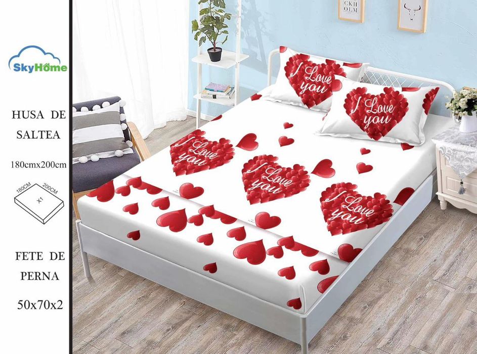 Oferta : trei huse de pat + două fețe de pernă la alegere