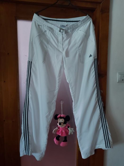 Pantaloni trening Adidas alb cu negru mărimea L