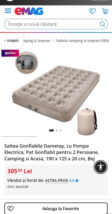 Saltea gonflabilă Dametay  pompă integrată pat 195x125x 20 cm camping