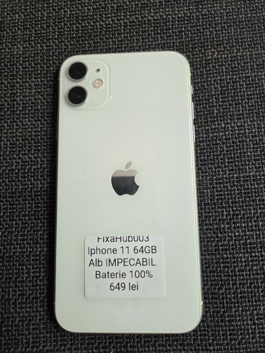 IPhone 11 64GB alb bateria 100% impecabil