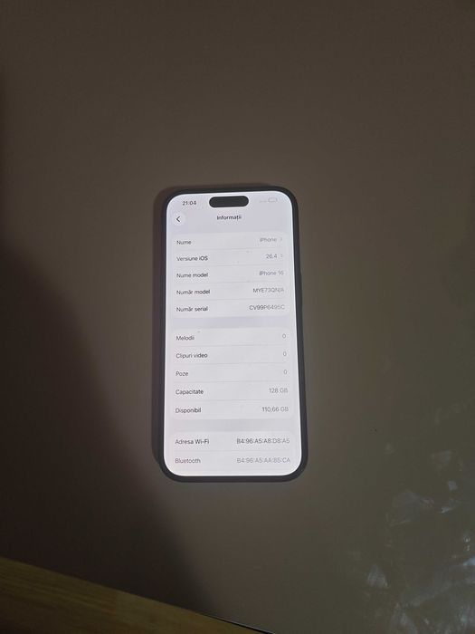 iPhone 16 128GB 93% viața bateriei