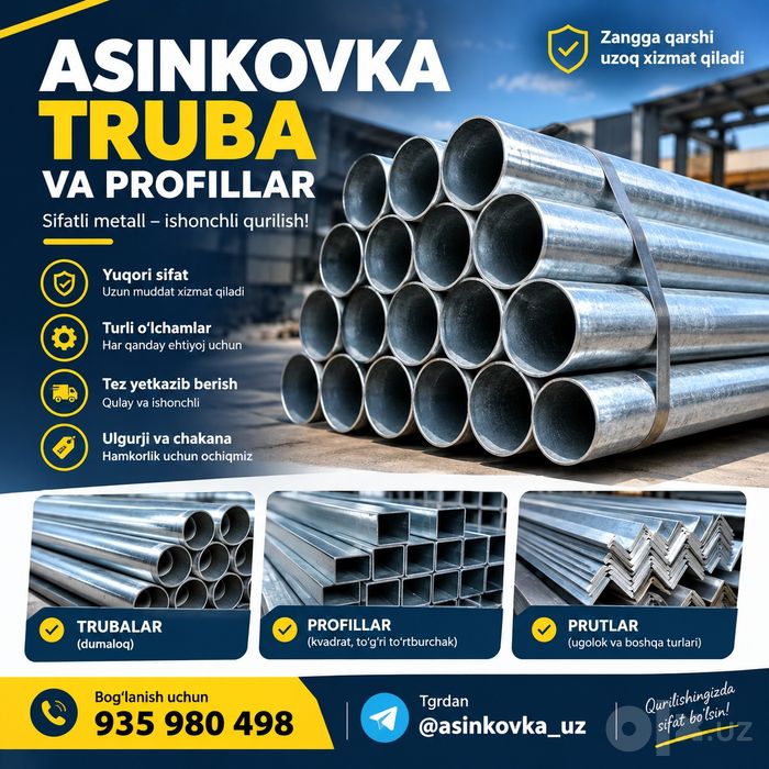 Asinkovka truba Profil va prutlar