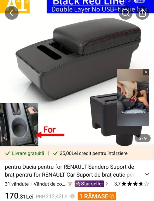 Vând cotiera nouă logan