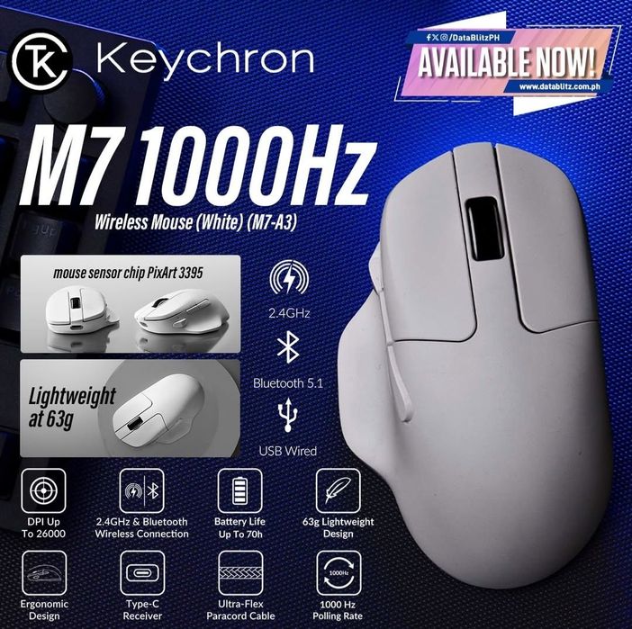 Keychron M7 1000Hz/вес 63г Беспроводная мышка/мышь