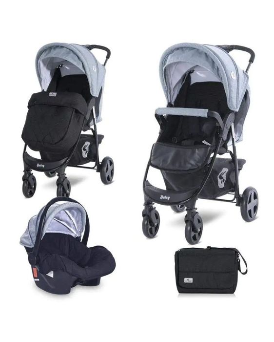 Детска комбинирана количка Lorelli - Daisy Basic Set, черно и синя