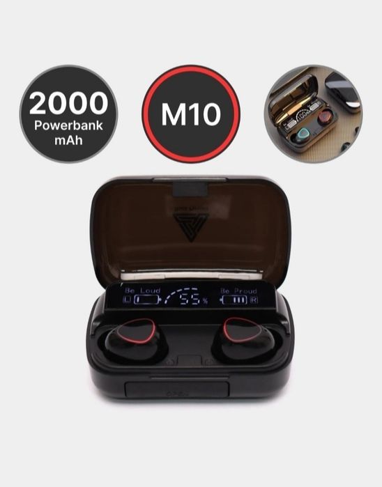 Simsiz quloqchinlar, M10, Bluetooth 2000 mA/soat Power Bankli