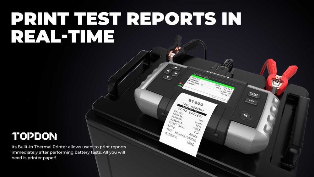 TOPDON BT600 12V–Професионален Тестер за Акумулатори с Вграден Принтер
