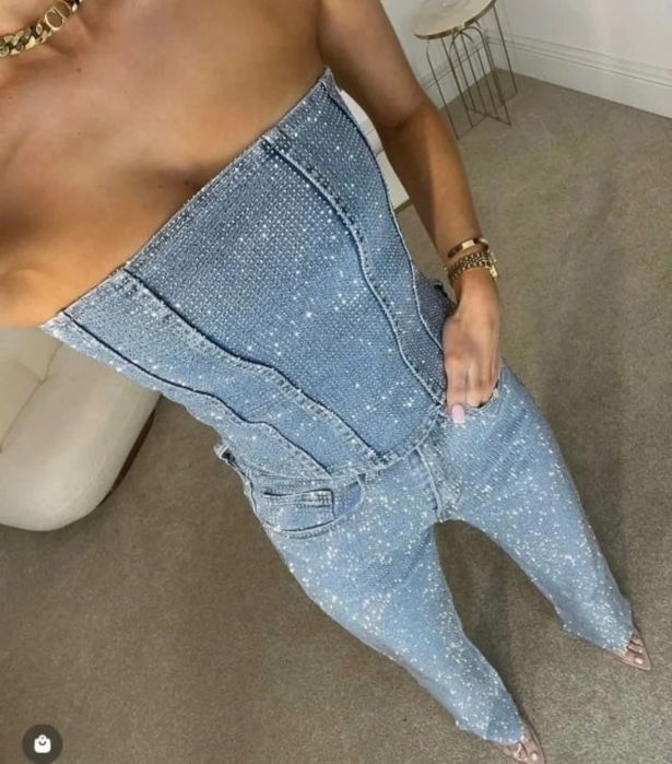 Топ и дънки с камъни дънков сет