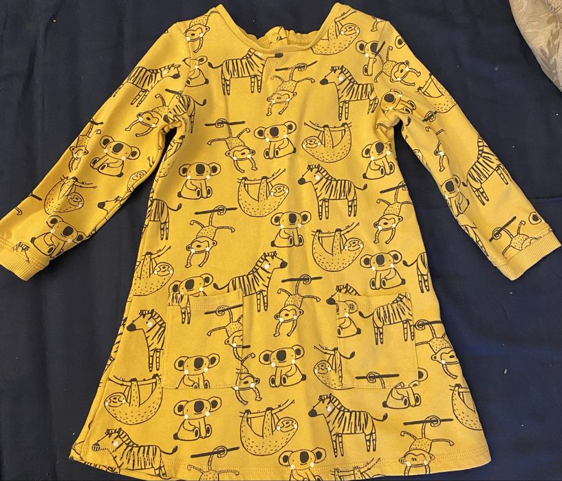 Rochiță Mothercare, galbenă cu imprimeu animale, mărime 12–18 luni