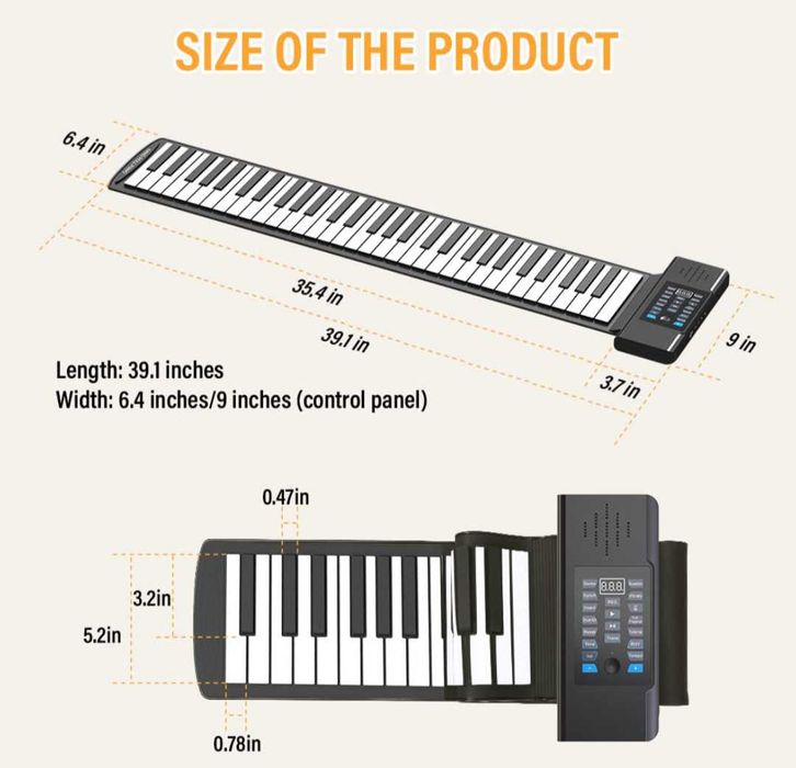 61 клавиша пиано навиващо се,MIDI изход,128 ритъма на ток или батерии
