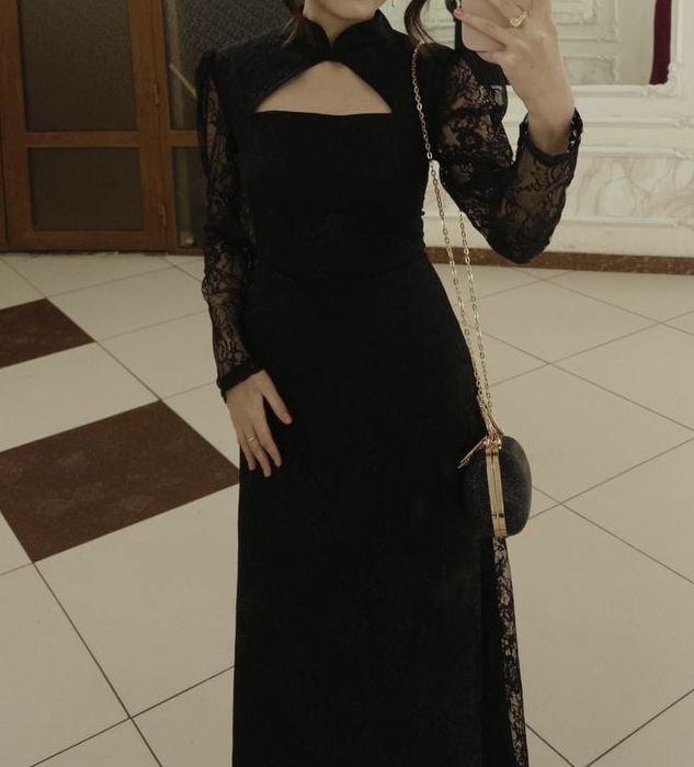 Элегантное вечернее черное платье в пол