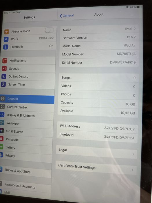 Apple ipad air 16GB