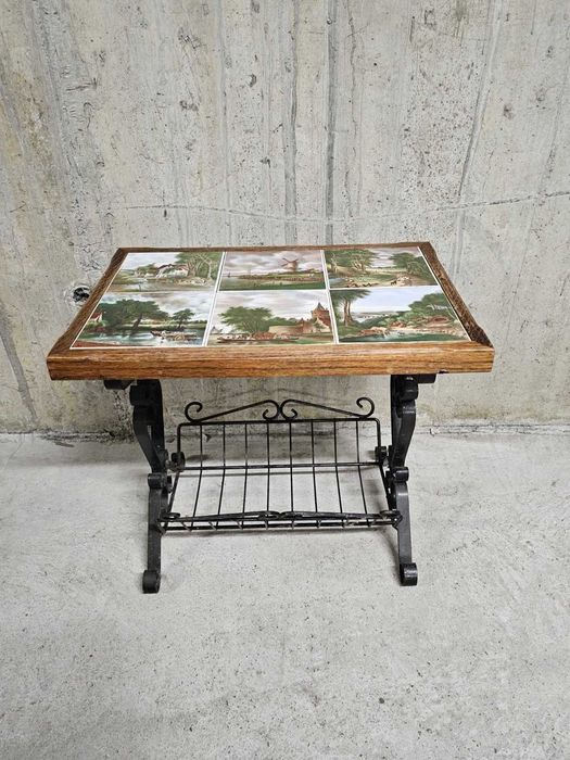 Помощна масичка от ковано желязо и плочки в ретро стил