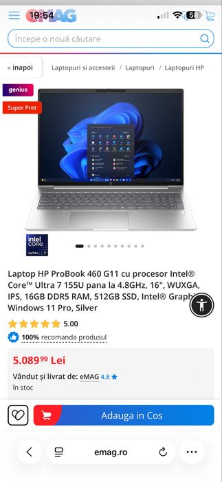 Laptop Hp ProBook G11 460 Intel Core Ultra 5 16GB DDR5 512ssd