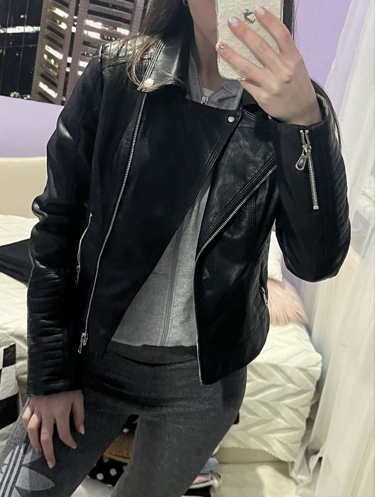Дамско черно кожено яке Feihua