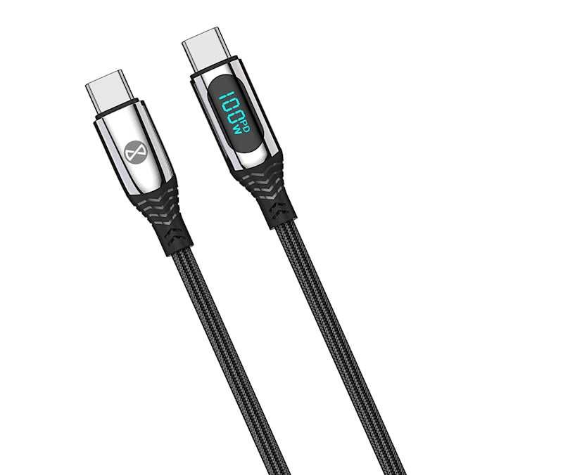 Кабел с LCD дисплей, USB-C – USB-C, 100W, 1.0 м, черен – Forever