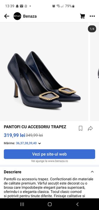 Pantofi Benaza albastru închis cu accesoriu