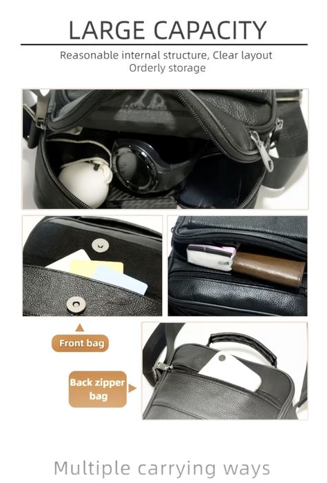 Мъжка ежедневна кожена чанта с класически дизайн /Черна естест. кожа!