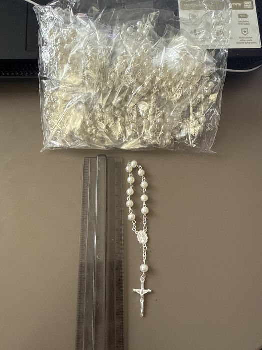 Set 30 marturii botez , mini rozariu argint si perle
