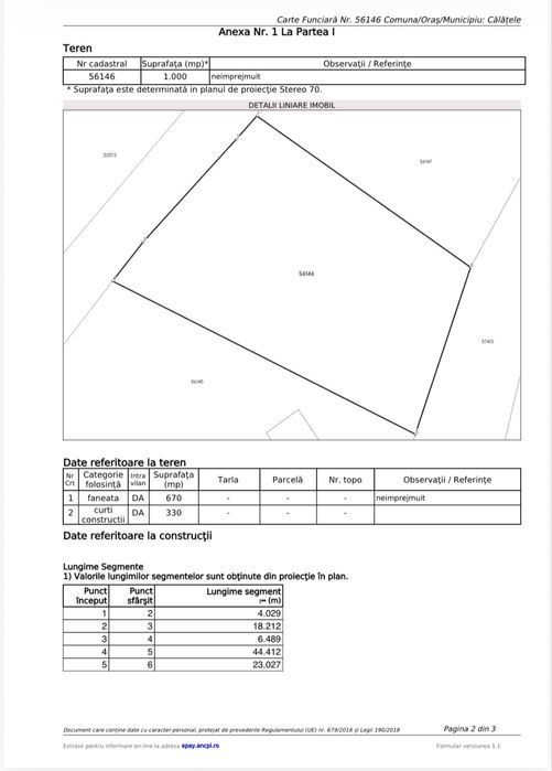 Teren premium intravilan 1.000 mp Calatele Padure + proiect 2 cabane in faza de autorizare