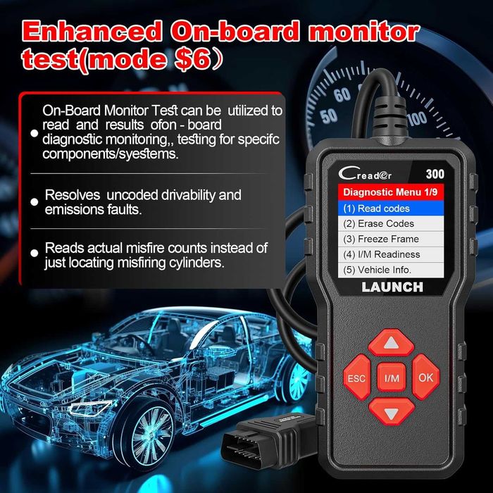 OBD2 Скенер за диагностика LAUNCH Creader 300 - Чете и трие грешки