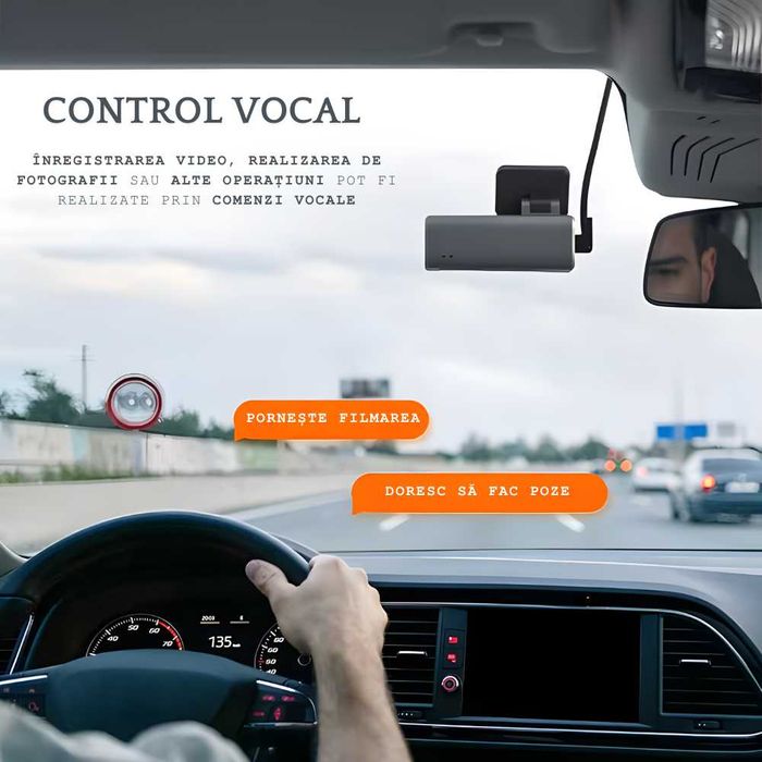 Camera de Bord 4K Ultra HD cu Wi-Fi, Unghi de Filmare Larg de 145°