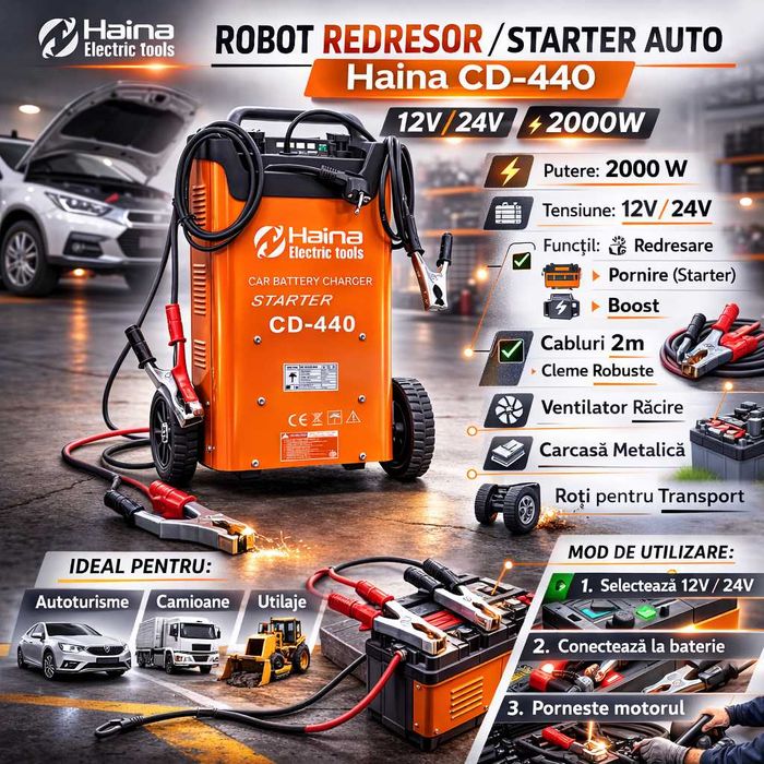 Robot Redresor Starter Auto 12V 24V 2000W Haina
