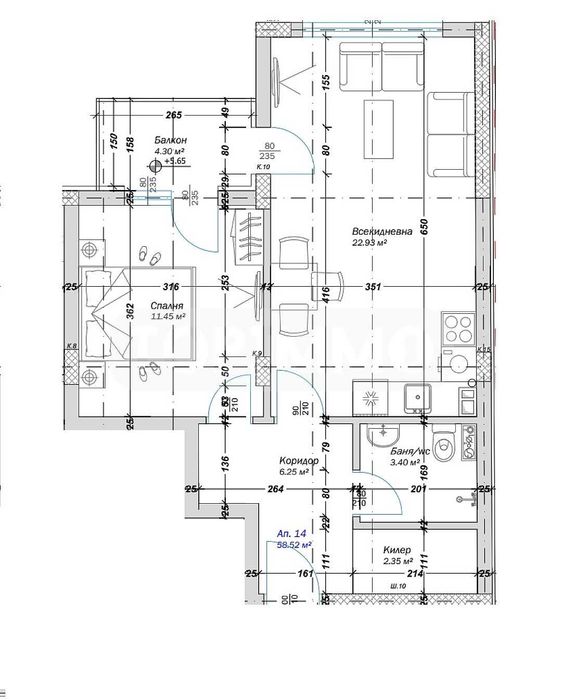 Двустаен апартамент в нова сграда в кв. Кайсиева градина