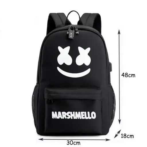 Светеща ученическа раница Marshmello с USB и AUX преходници