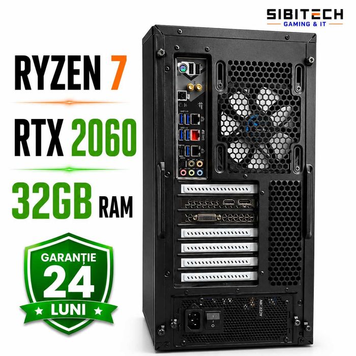 PC Gaming Ryzen 7 RTX 2060 32GB RAM SSD 2TB Garantie 24 Luni