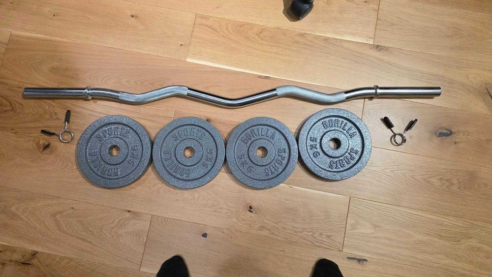 Bara Z 120 cm cu cleme si 4 greutati de 5 Kg