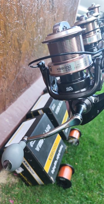 Set Pescuit,4 Lansete Carbon 3,90m,4 Mulinete Wind Blade 8000 Long Cast,13 Rulmenți,Rod Pod Echipat, Fir