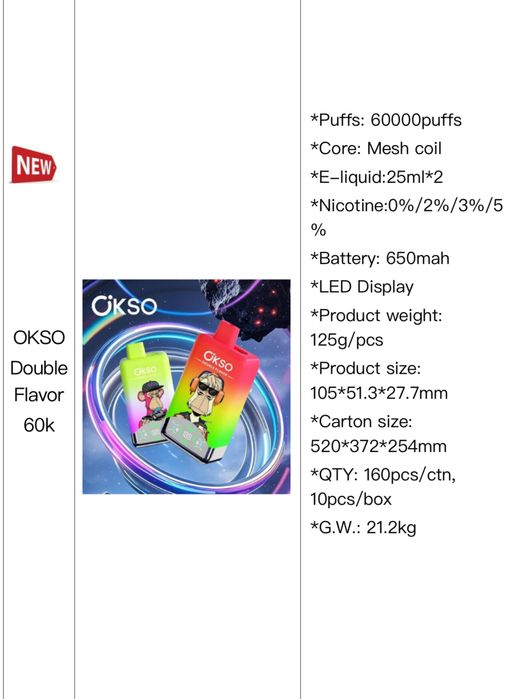 Vape okso 60k puffs 2 arome