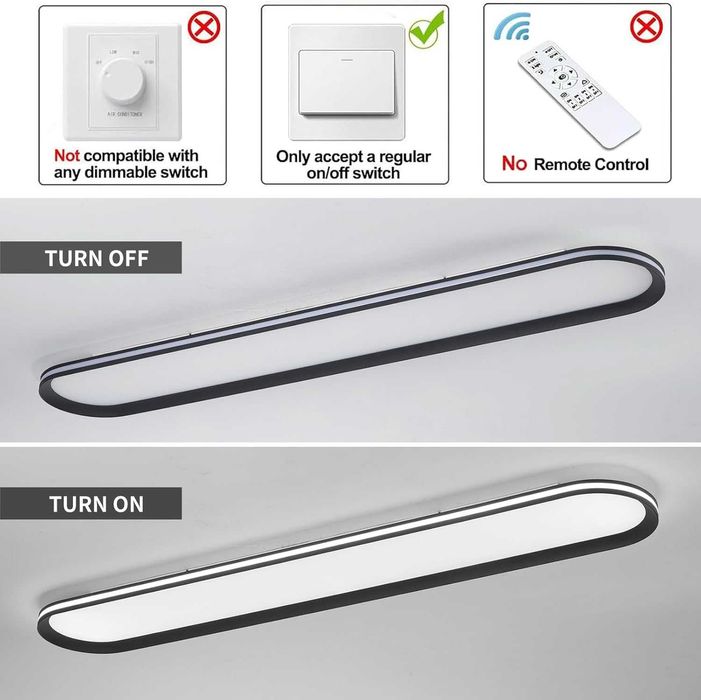 Метална LED таванна лампа Naroume, тънка,65W пълен спектър,6500K,120см