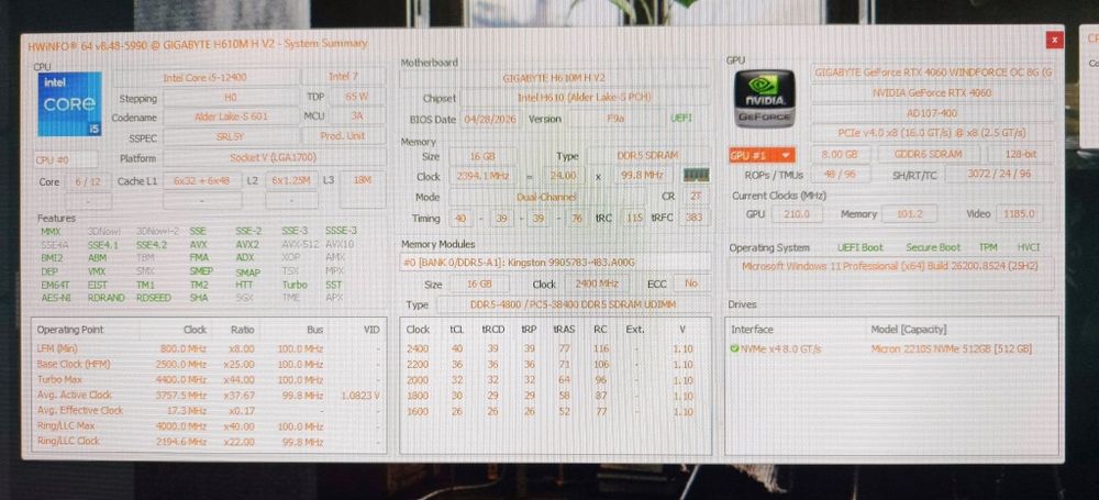 PC Gaming  DDR5  RTX 4060 i5 12400