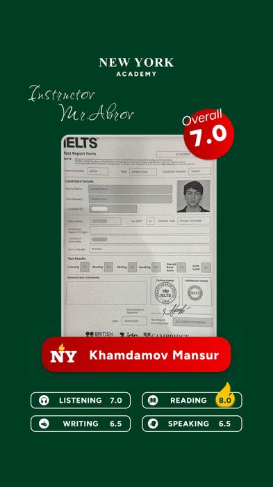 AQSHda o'qib kelgan IELTS 8.0 ustozdan ONLINE Ingliz tili va IELTS