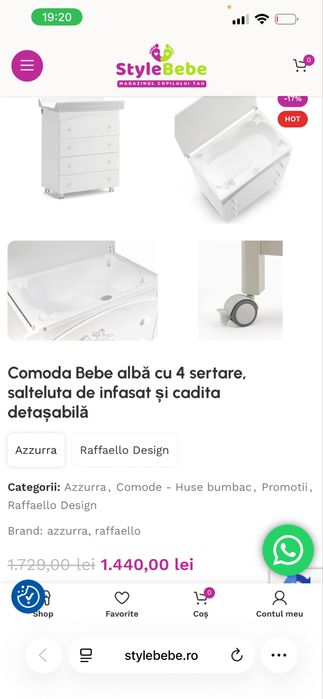 Comoda de infasat cu salteluta si cadita de baie