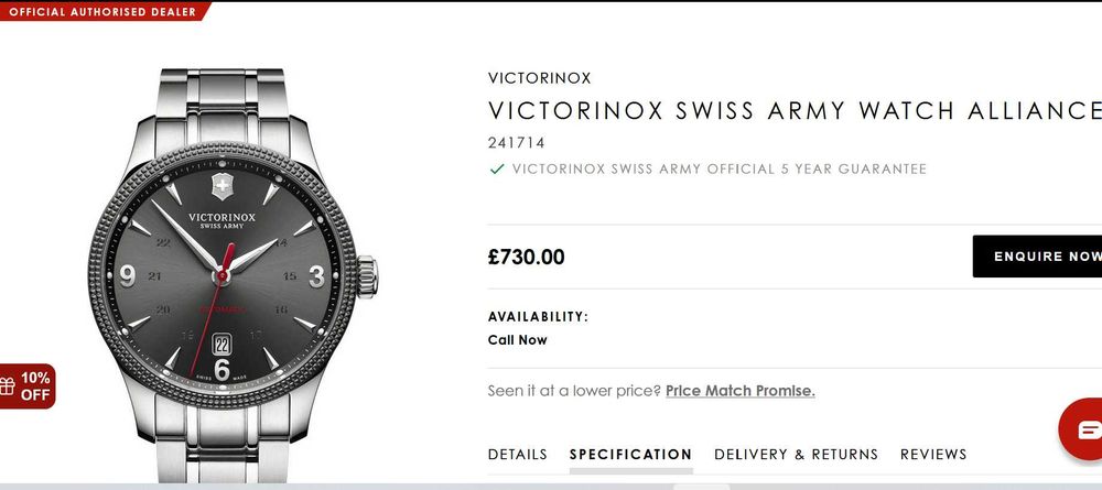 БАРТЕР Victorinox Alliance MECHANICAL ETA Caliber 2824-2