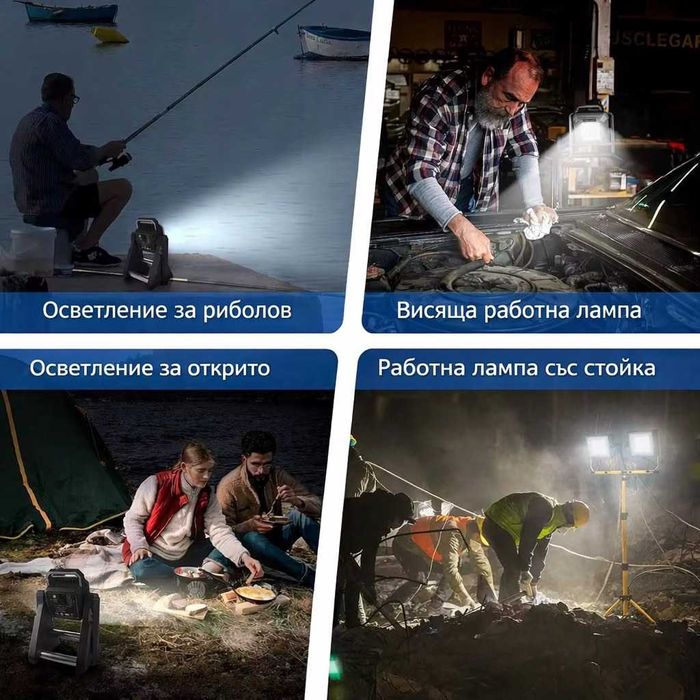 Акумулаторна LED работна лампа 200W с телескопична стойка
