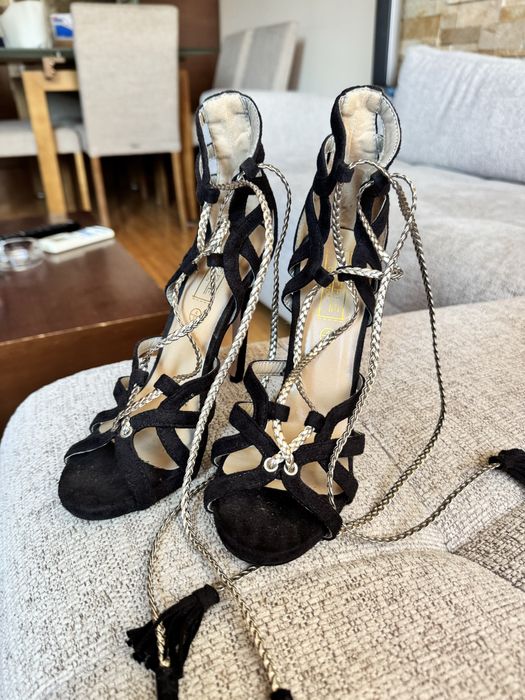 Обувки на висок ток черни велурени