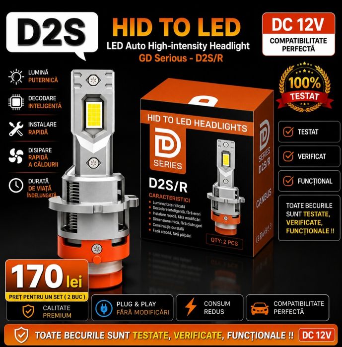 Becuri LED D2S D2R Canbus 12V  50000LM set 2buc