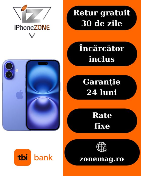 Iphone 16 128GB 93% Garantie Rate BuyBack - zonemag.ro