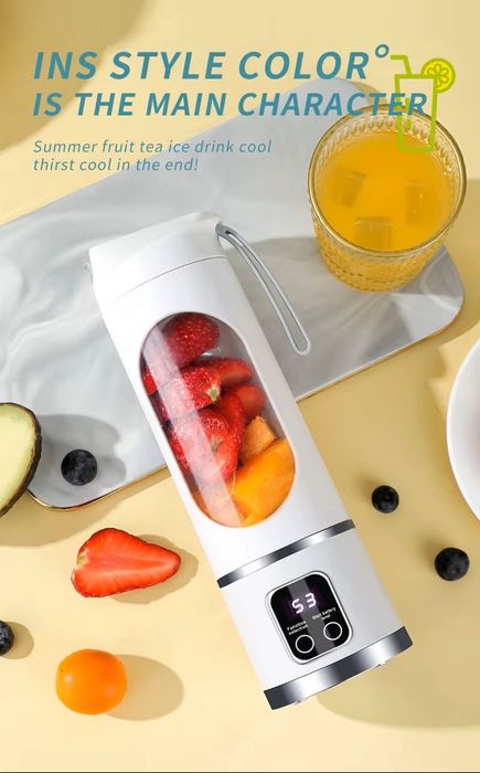 Blender Portabil Personal 450 ml – Reincarcabil USB Tip-C, 3 Viteze, Lama din Otel Inoxidabil Ideal pentru Smoothie-uri, Sucuri si Shake-uri Proteice