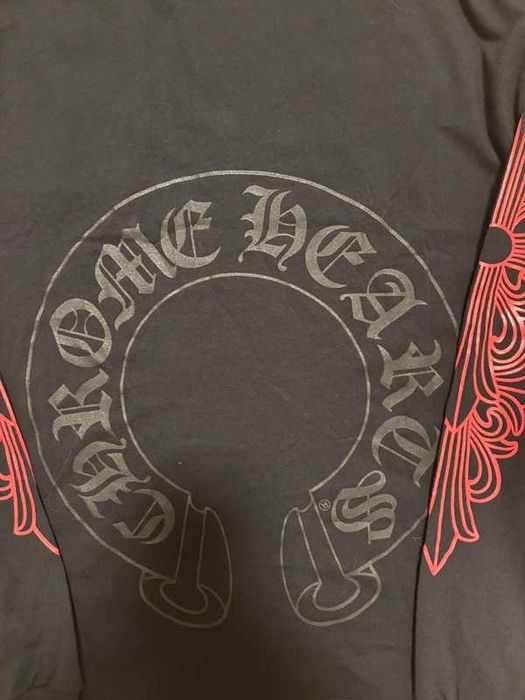Chrome Hearts Horseshoe Logo Red on Black Longsleeve