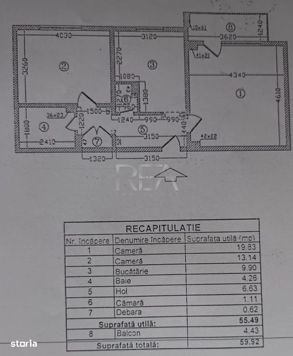 2 camere Barbu Vacarescu decomandat, et. 4, an 1992, 60 mp