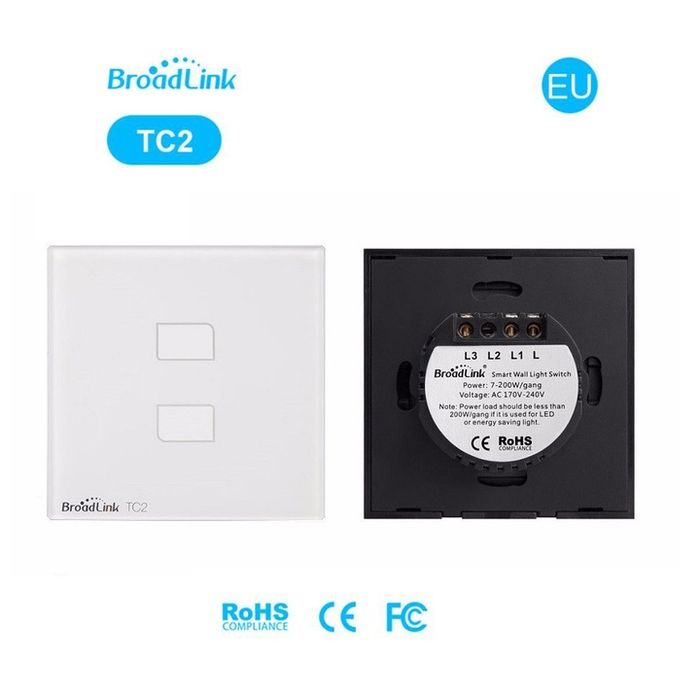 Intrerupatoare Inteligente Broadlink TC2 - 1 si TC2 - 2  cu Touch, Wi-Fi, Sticla, Alb