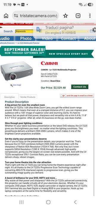 Proiector Canon LV-7225 K nou Stare Nou