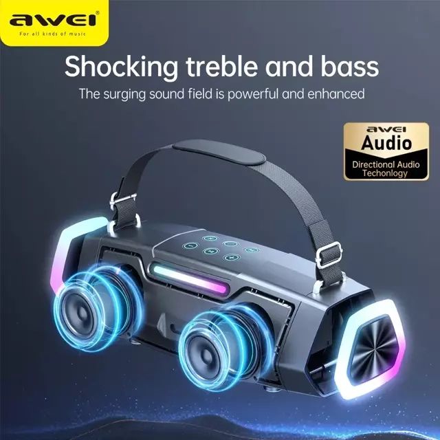 Караоке колонка Awei KT28 30 Вт, Bluetooth, RGB-подсветка, 2 микрофона