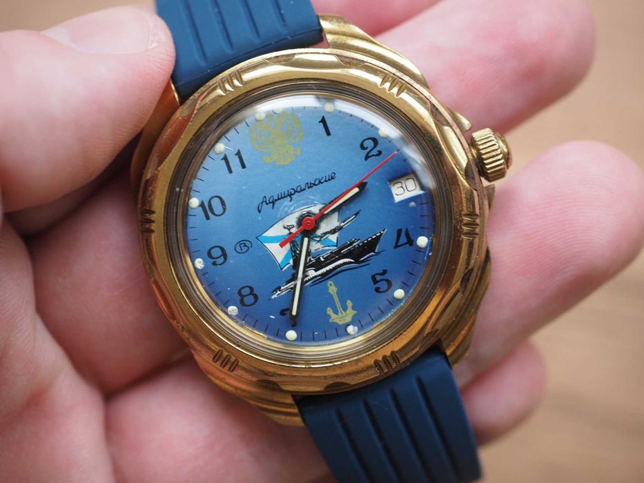 Ceas sovietic mecanic Vostok Admiralskie, rezistent la apă, curea nouă